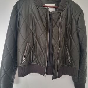 Vegan leather quilted bomber jacket